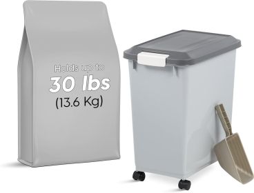 Dog Food Storage Container with Wheels, Airtight Lid, 2-Cup Scoop, Up to 30 Pounds Pet Food Storage, Built in Scoop Storage in Lid