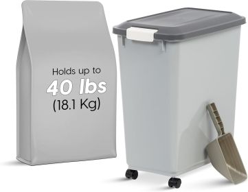 Dog Food Storage Container with Wheels, Airtight Lid, 2-Cup Scoop, Up to 40 Pounds Pet Food Storage, Built in Scoop Storage in Lid