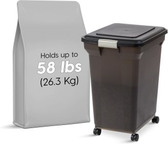 Dog Food Storage Container 58 lbs, Attachable Wheels, for Dog Cat Birds and other Pets, Food Storage Bin, Keep Fresh, Easy Mobility
